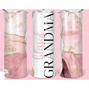 Blessed Grandma Pink Agate Marble 20 oz Skinny Tumbler With Straw & Lid Insulate